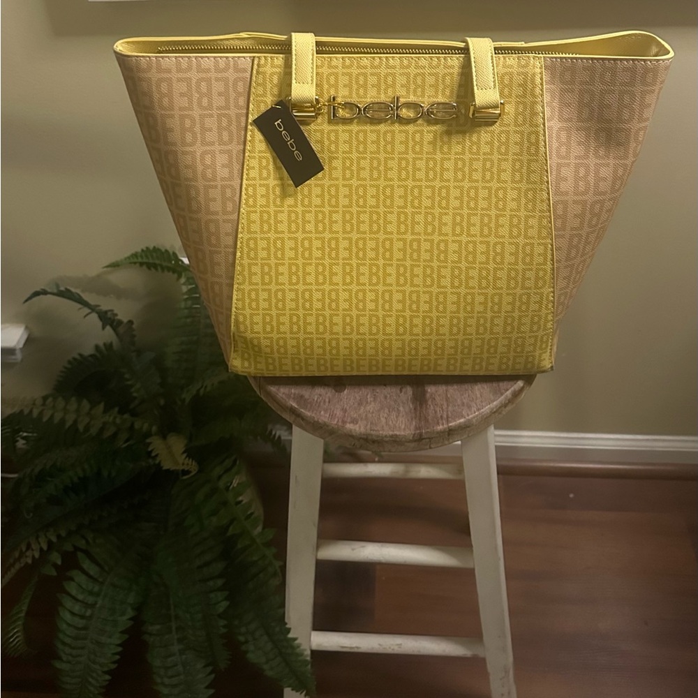 Bebe Yellow and Tan Totes with Textured Design